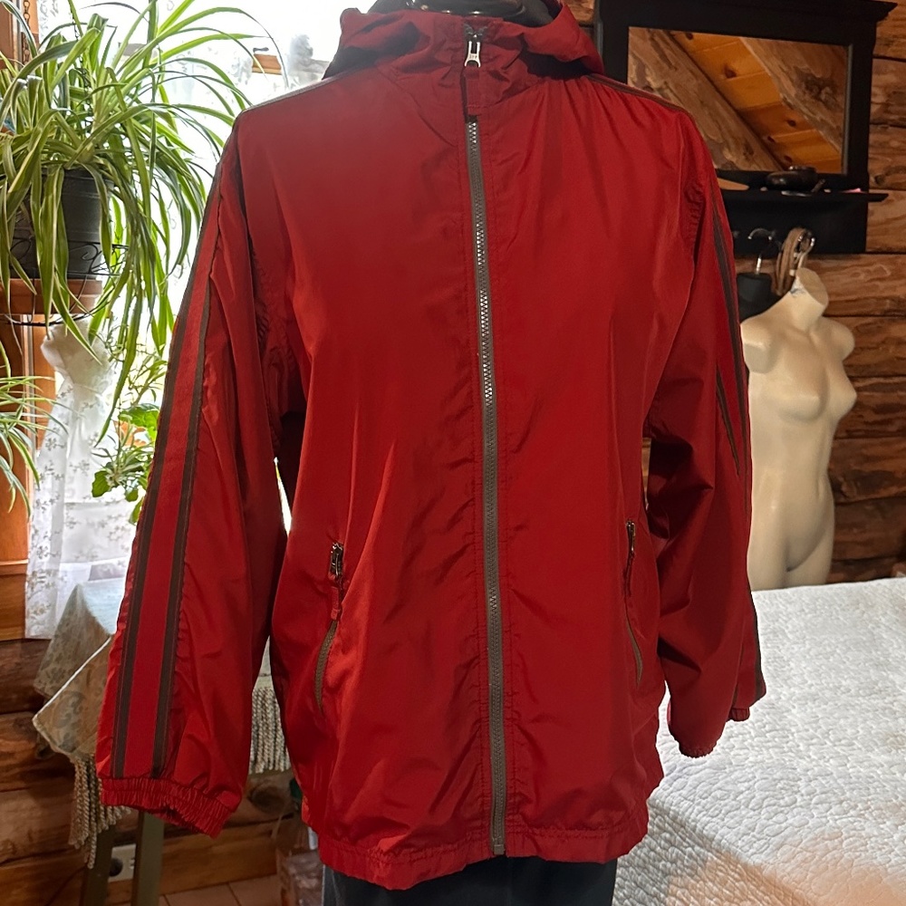 Gap Kids Hoodie Full Zip Windbreaker Red & Gray - Mesh Lined Jacket Size 14-16